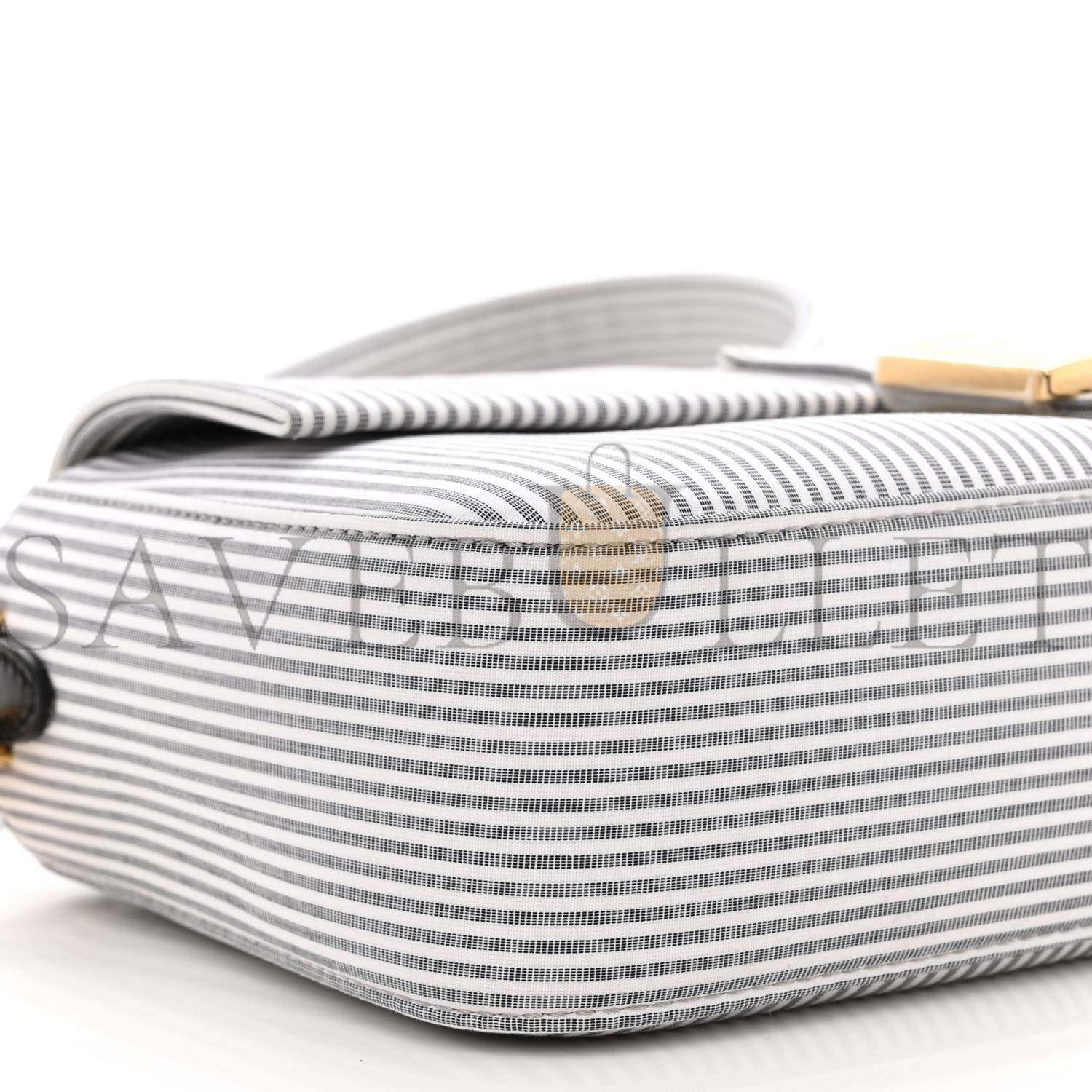 FENDI COTTON CUOIO BRETAGNA STRIPED BAGUETTE GRIGIO WHITE BLACK (27*15*6cm)