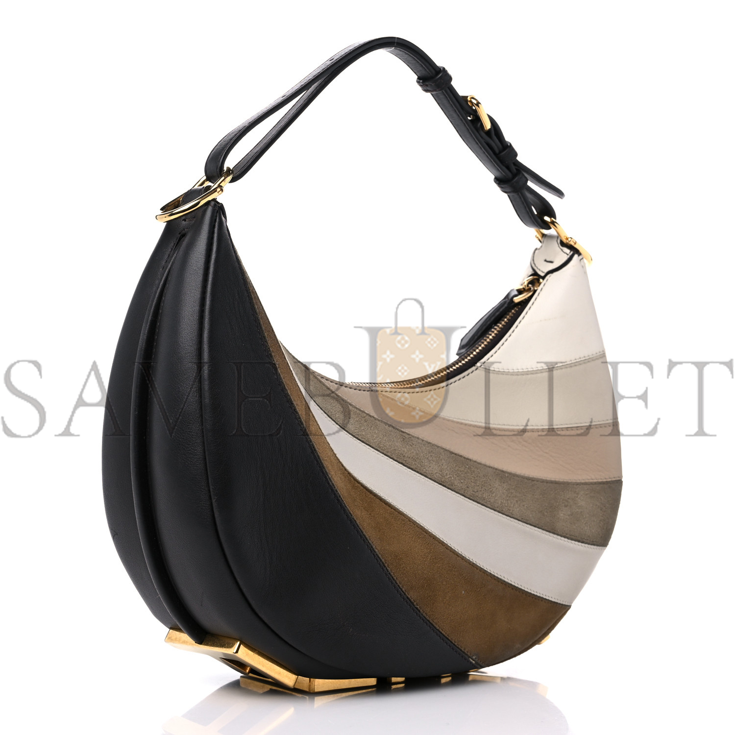 FENDI VITELLO SETA GOATSKIN SUEDE RAINBOW INLAY SMALL FENDIGRAPHY HOBO BAG GRIGIO MULTICOLOR EBANO (29*24.5*10cm)