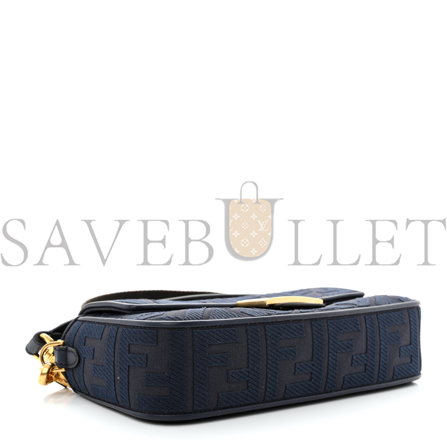 FENDI CANVAS VITELLO KING BI-COLOR STRAP FF EMBROIDERED BAGUETTE MIDNIGHT (27*16*6cm)