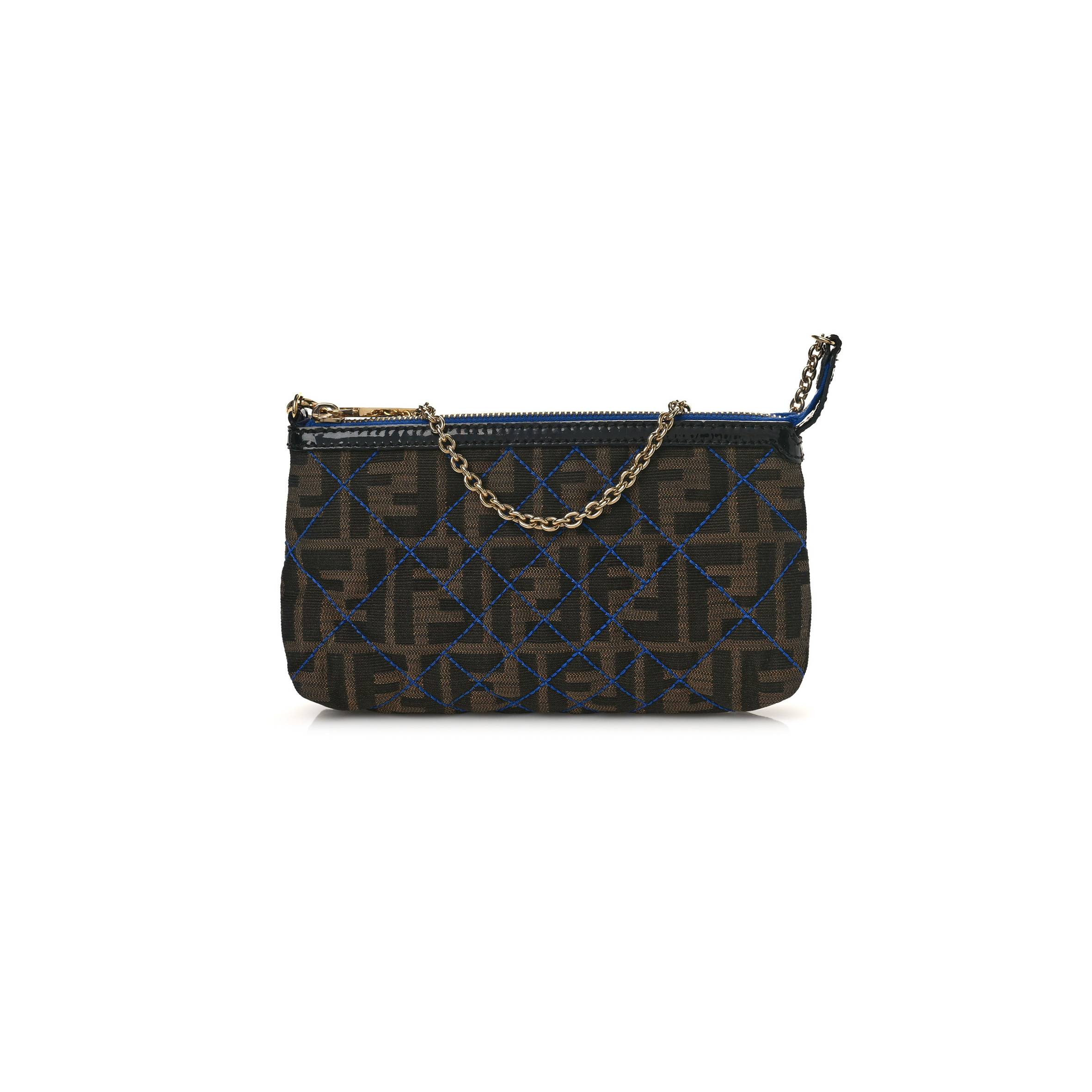 FENDI ZUCCA QUILTED POCHETTE TOBACCO BLUE (20*11*4cm)