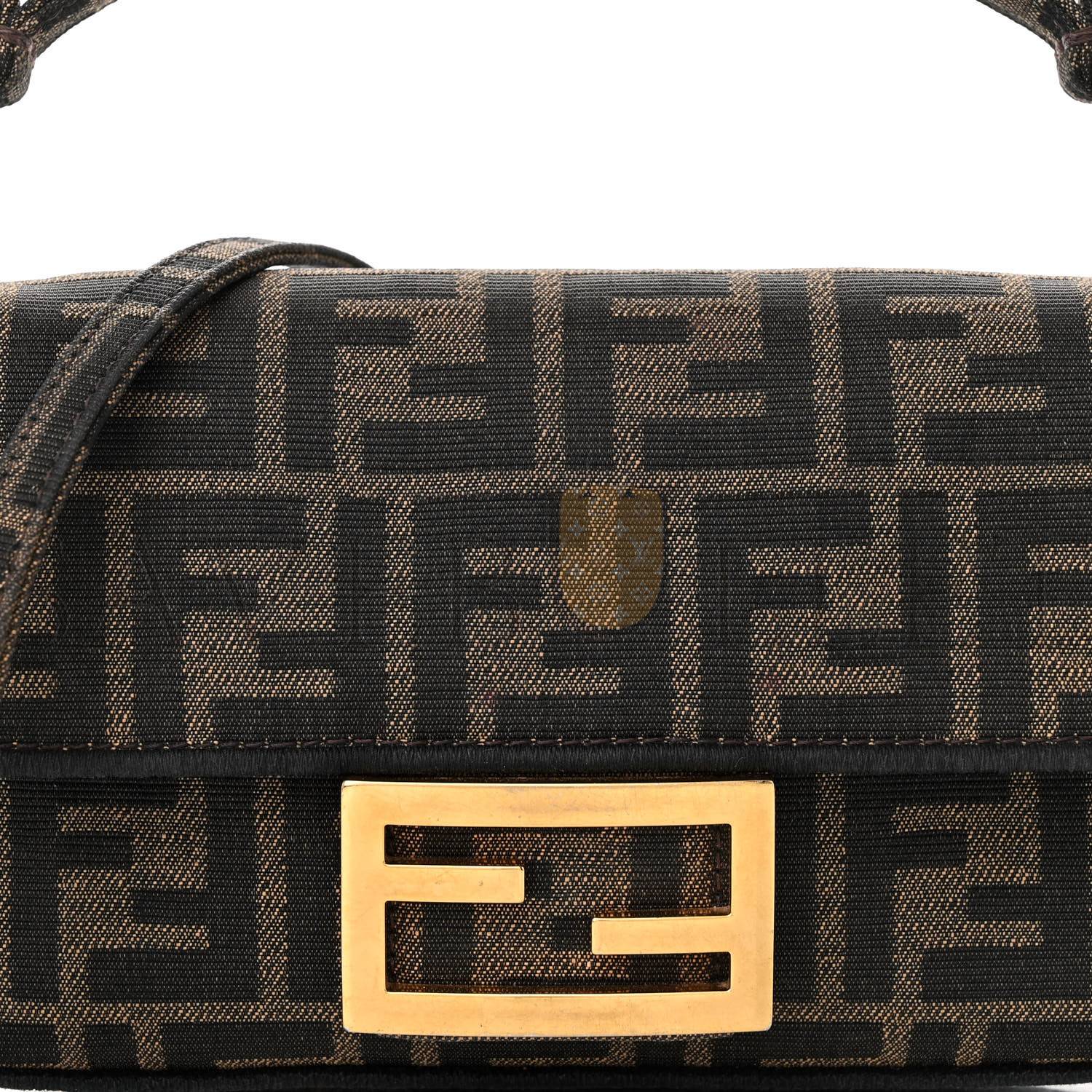 FENDI FABRIC JACQUARD FF 1974 MINI BAGUETTE TOBACCO MORO BLACK (18*11*5cm)