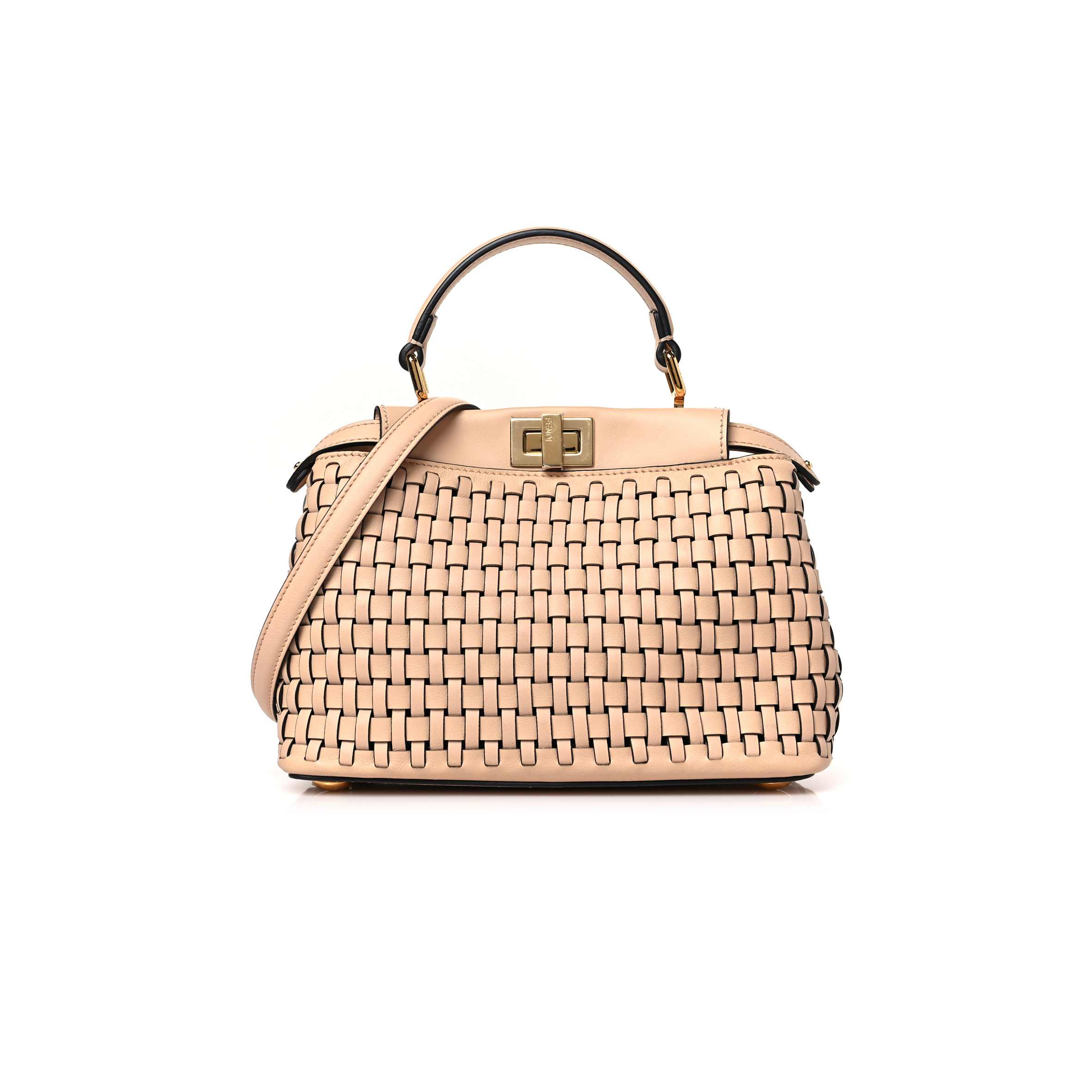 FENDI VITELLO GRACE INTRECCIO MINI PEEKABOO ICONIC SATCHEL LIGHT ROSE (23*18*10cm)