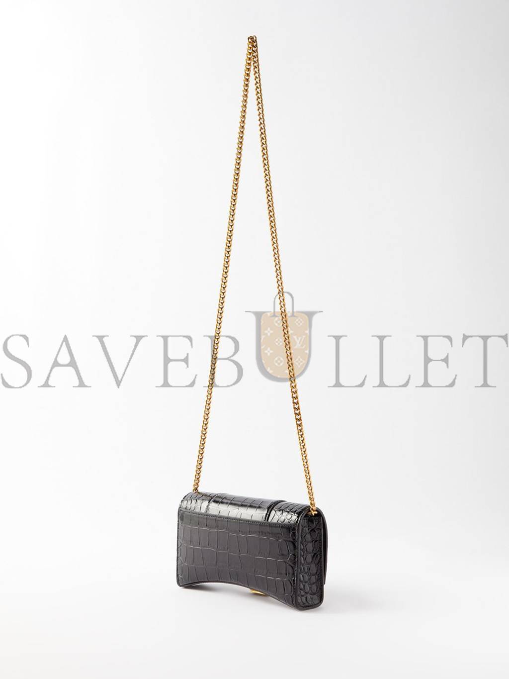 BALENCIAGA BLACK HOURGLASS CROCODILE-EFFECT LEATHER CROSS-BODY BAG  MATCHESFASHION US (19.8*12.1*5cm)