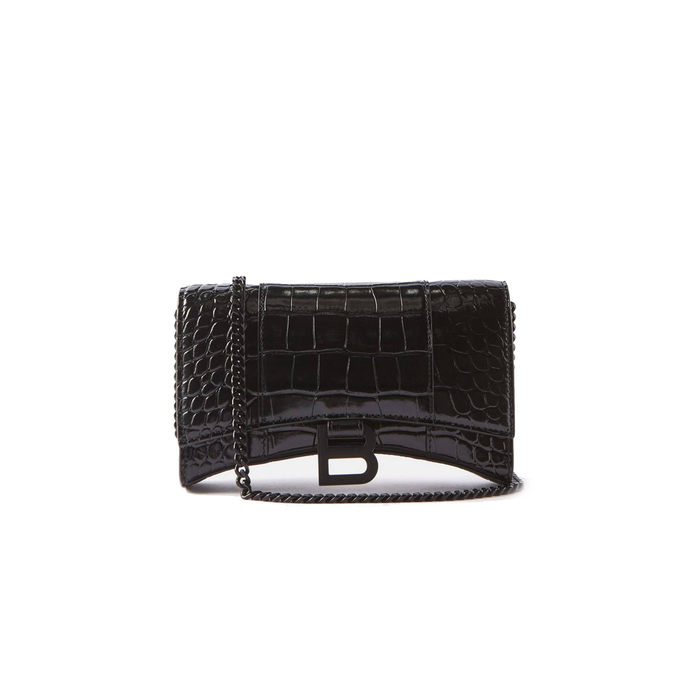 BALENCIAGA BLACK HOURGLASS CROC-EFFECT LEATHER CROSS-BODY BAG  MATCHESFASHION US (20*12.1*10.6cm)