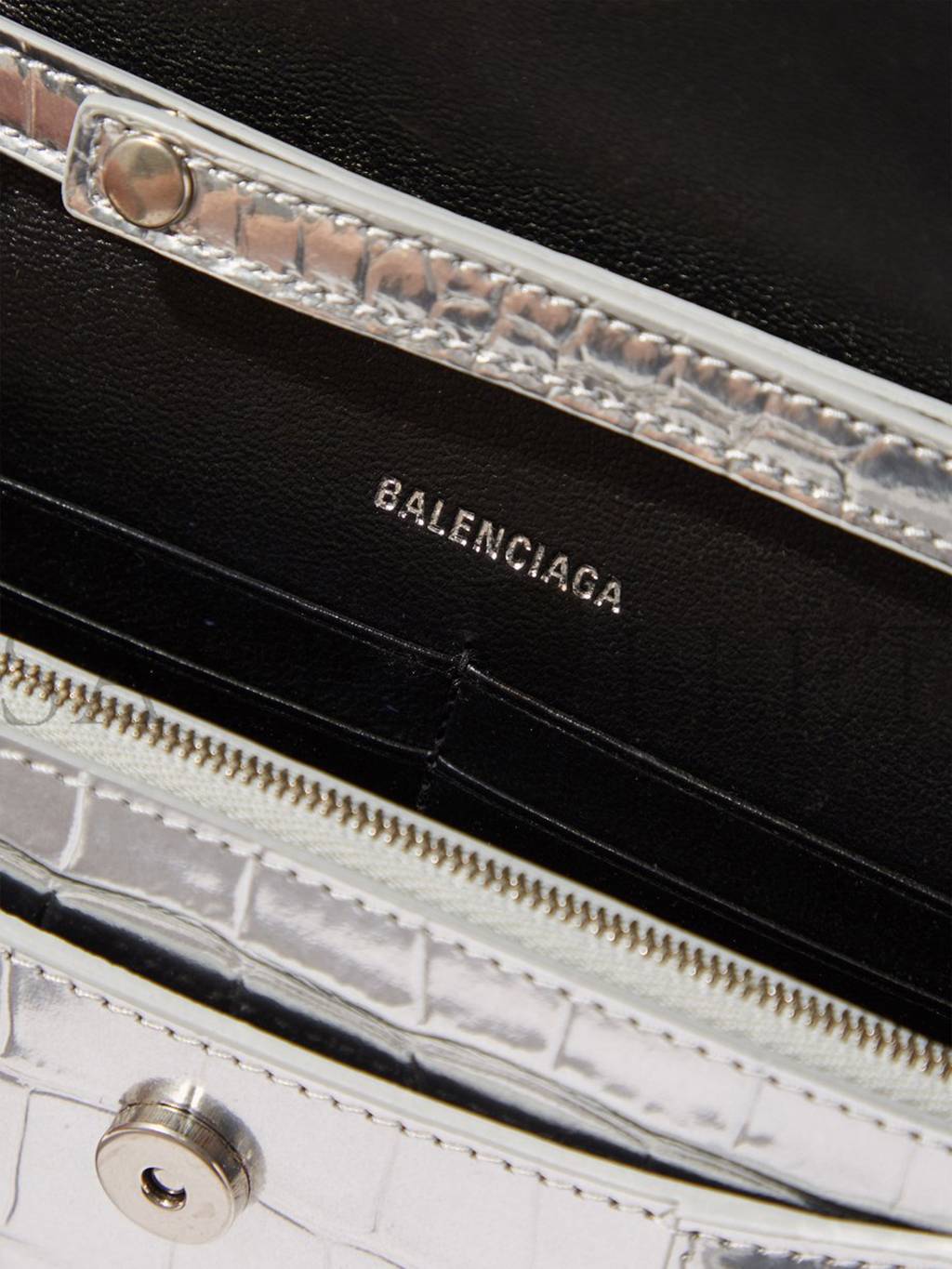 BALENCIAGA SILVER HOURGLASS CROCODILE-EFFECT LEATHER CROSS-BODY BAG  MATCHESFASHION US (19*12*4.5cm)