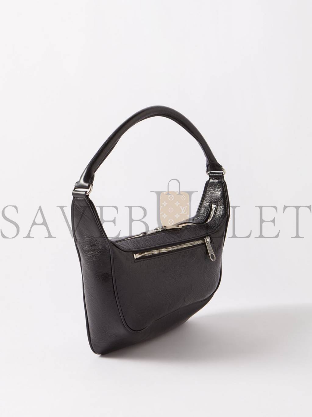 BALENCIAGA BLACK RAVER MEDIUM CREASED-LEATHER SHOULDER BAG MATCHESFASHION US (30*18*7.5cm)