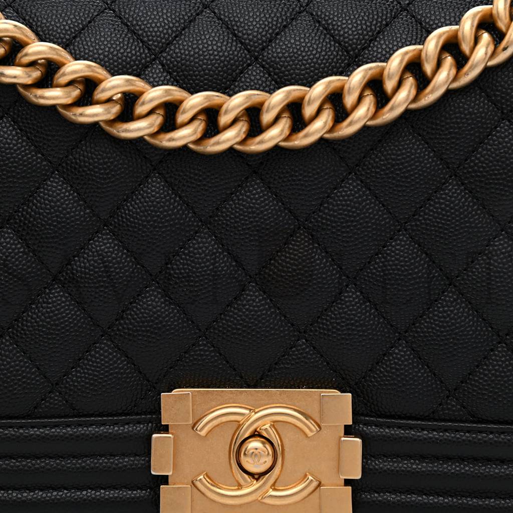 CHANEL CAVIAR QUILTED MEDIUM BOY FLAP BLACK ROSE GOLD HARDWARE (25*15*9cm)