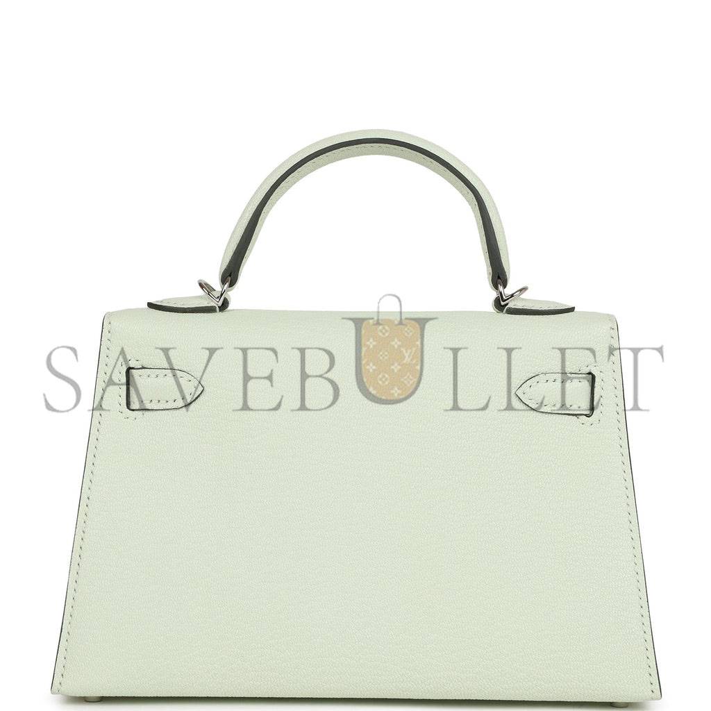 HERMES MINI KELLY SELLIER 20 VERT FIZZ CHEVRE PALLADIUM HARDWARE (19*12*5.5cm)