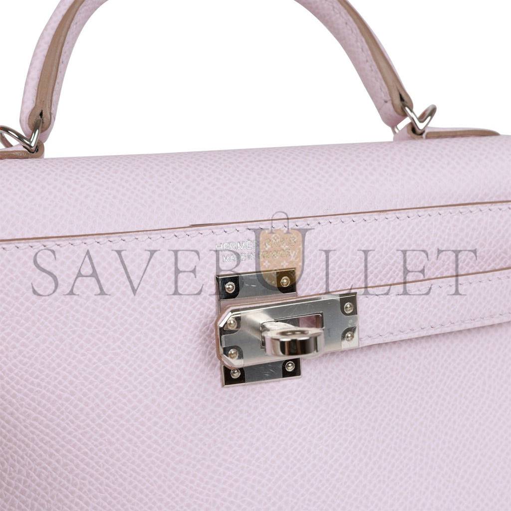 HERMES MINI KELLY SELLIER 20 MAUVE PALE EPSOM PALLADIUM HARDWARE (19*12*5.5cm)