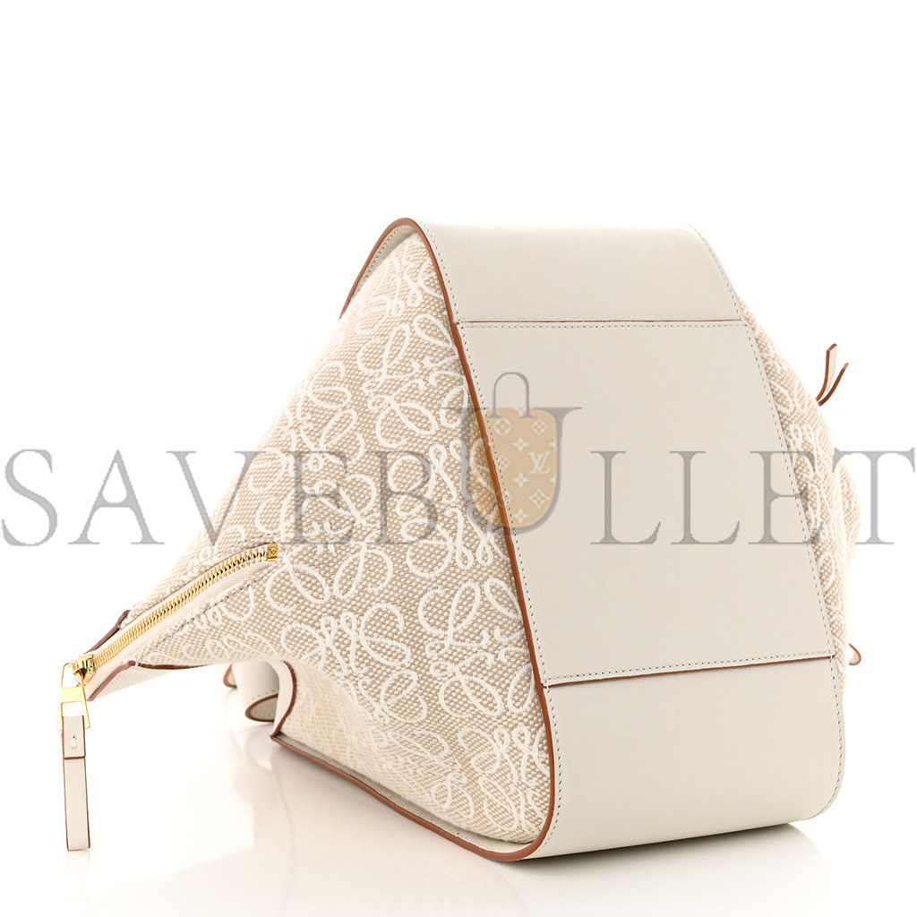 LOEWE CALFSKIN CANVAS ANAGRAM SMALL HAMMOCK SHOULDER BAG ECRU WHITE (30*25*13.5cm)