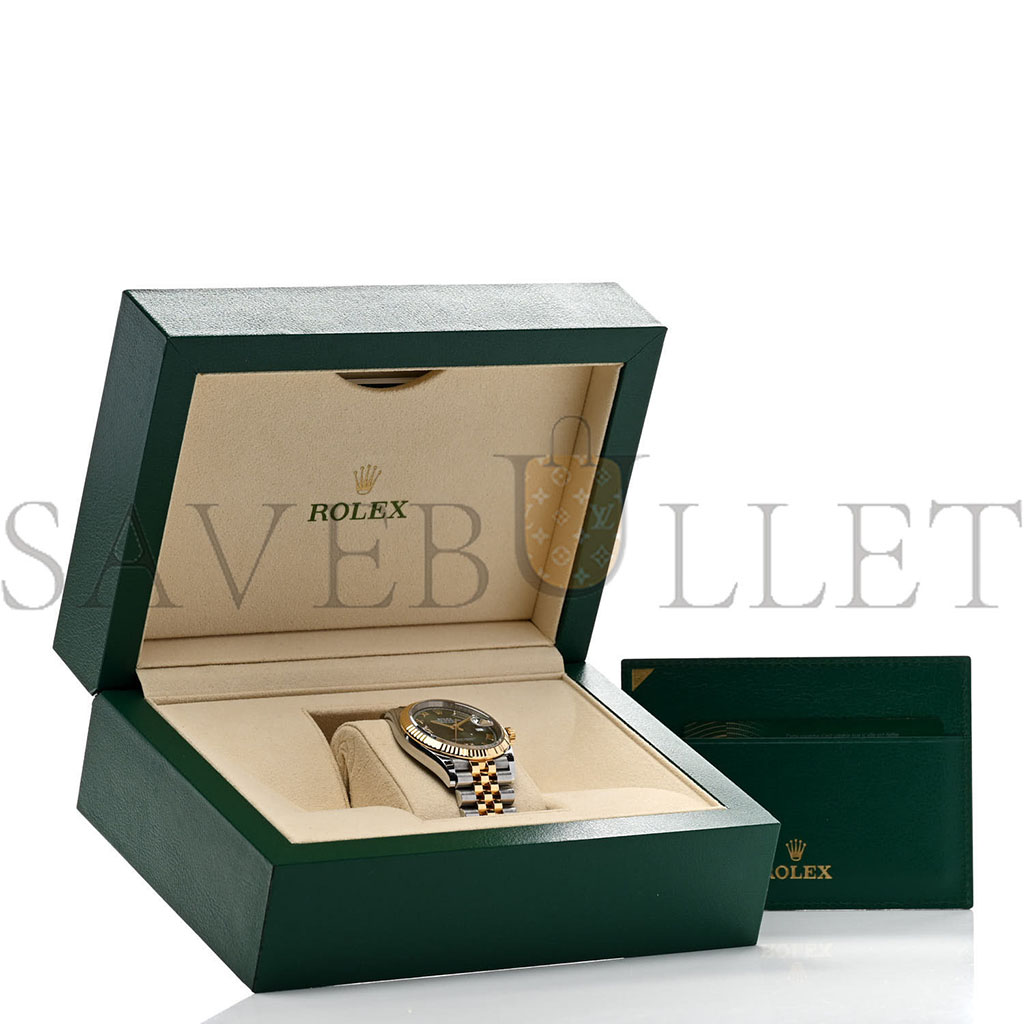 ROLEX STAINLESS STEEL 18K YELLOW GOLD DIAMOND 36MM OYSTER PERPETUAL DATEJUST WATCH OLIVE GREEN ROMAN 126233