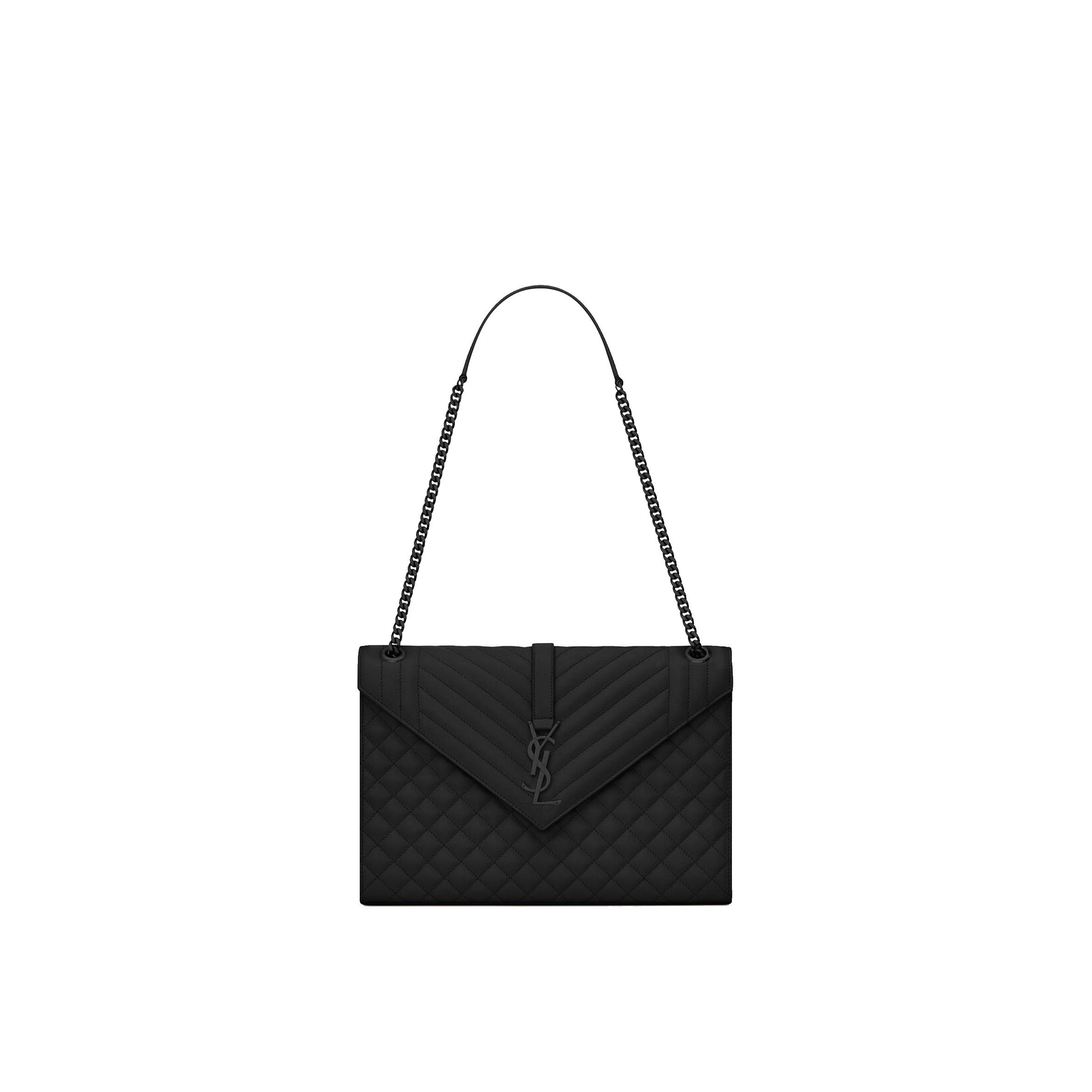 YSL ENVELOPE LARGE BAG IN MIX MATELASS&EACUTE; GRAIN DE POUDRE EMBOSSED LEATHER 600166BOW981000 (31*22*7.5cm)