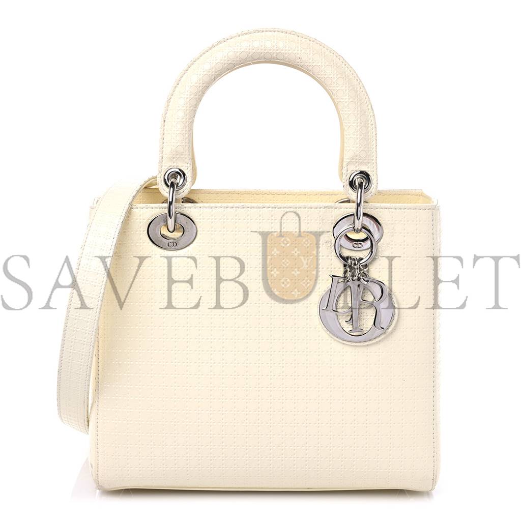 DIOR PATENT MICRO-CANNAGE MINI LADY DIOR WHITE (23*21*12.1cm)