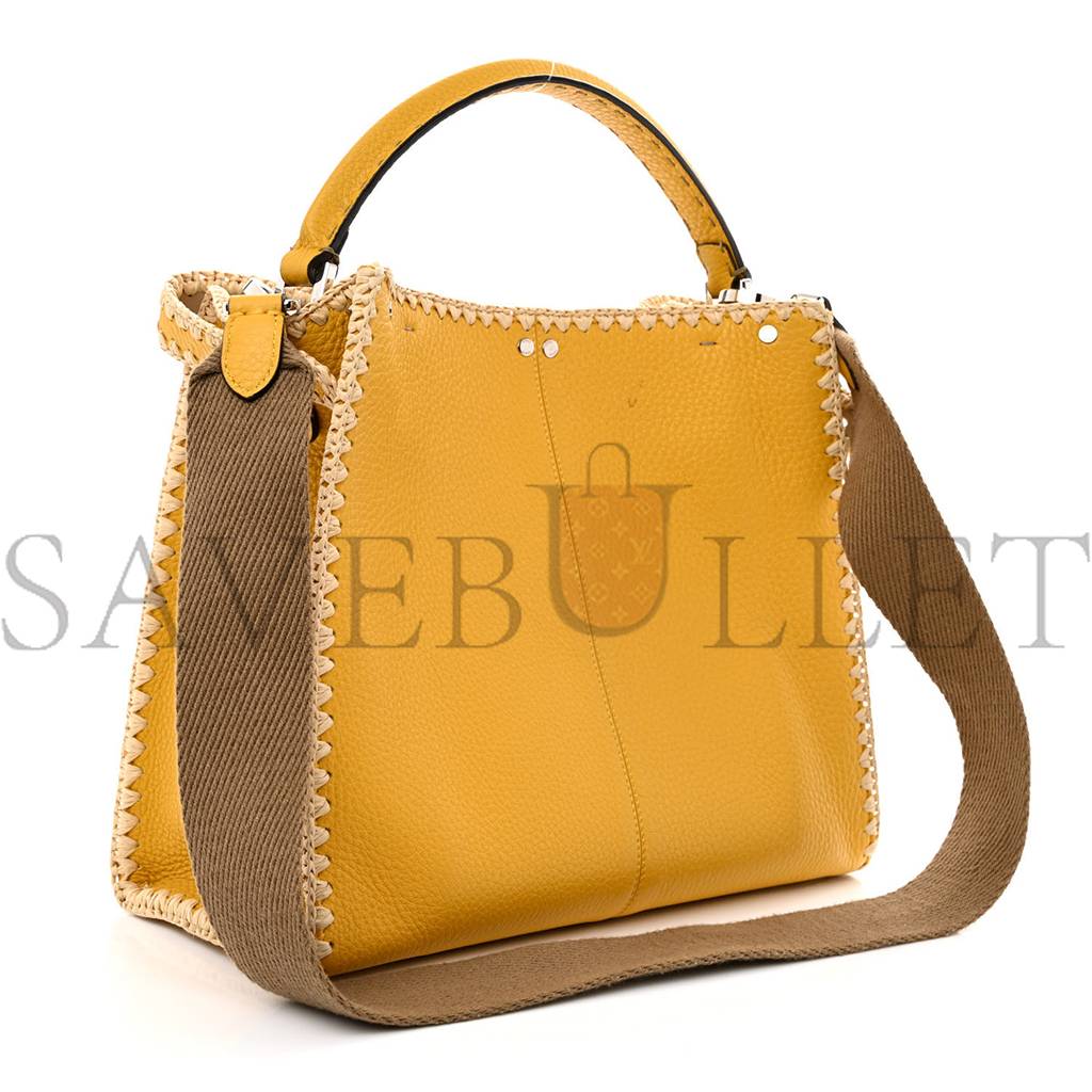 FENDI CUOIO ROMANO SELLERIA RAFFIA BI-COLOR WOVEN MEDIUM PEEKABOO X-LITE SUNFLOWER PAGLIA (30*25*15cm)